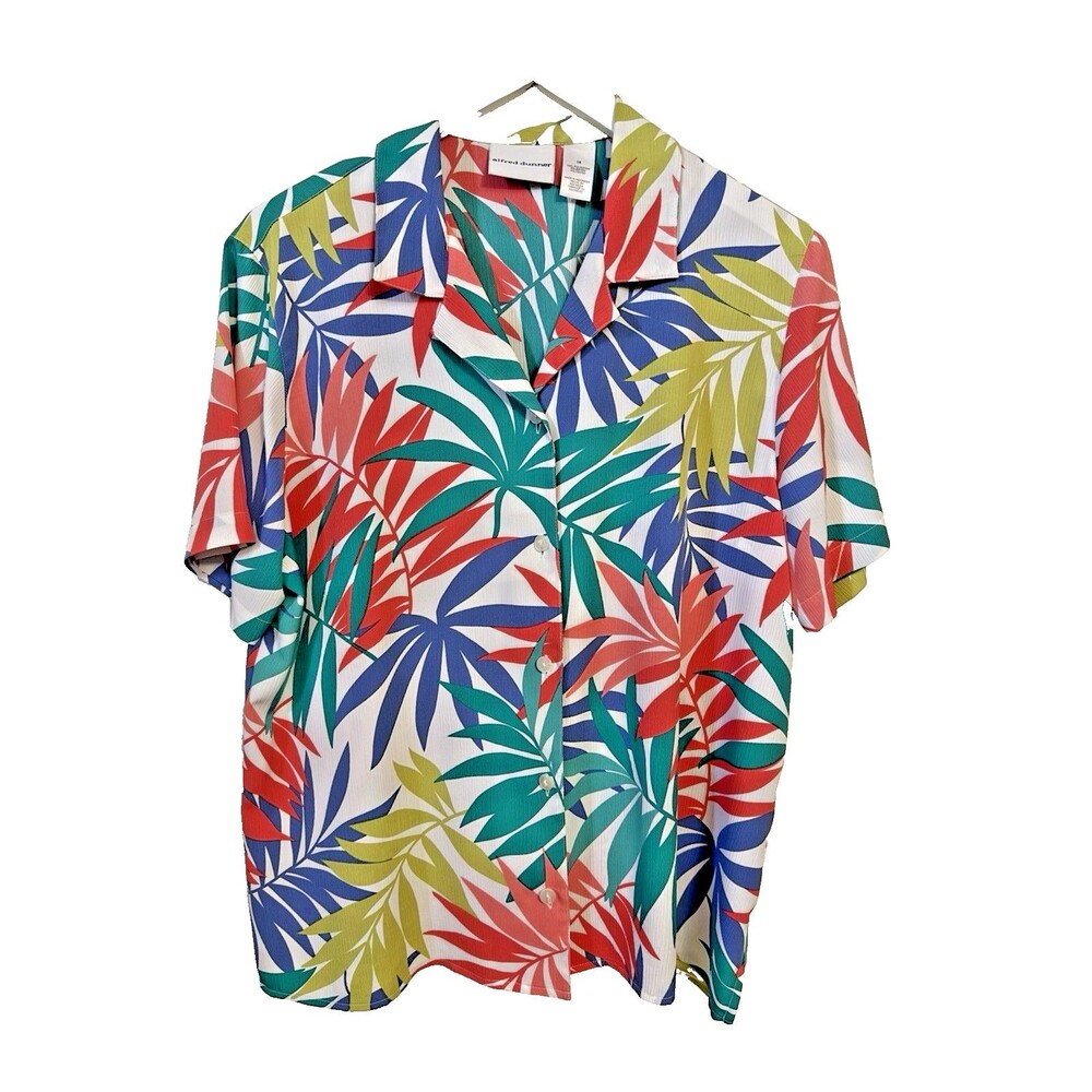 Alfani Women's 14 Summer Top Blouse Short Sleeve Floral MOP Buttons Tropical